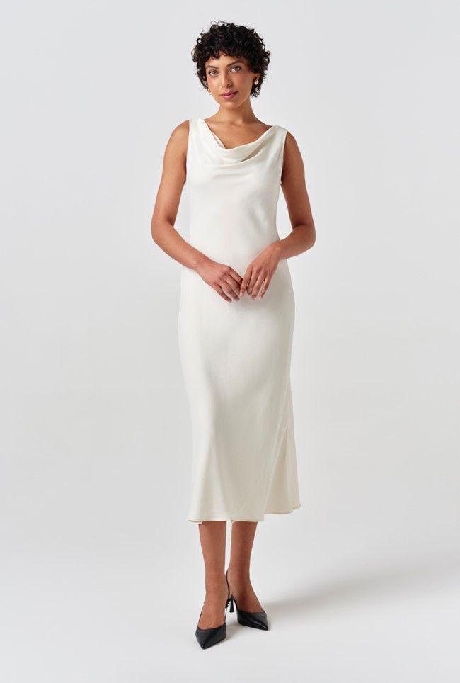 Arya Cowl Neck Satin Midi Dress