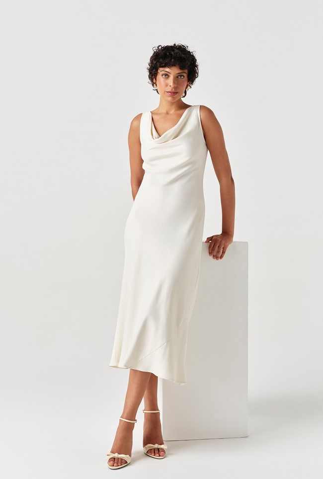 Arya Cowl Neck Satin Midi Dress