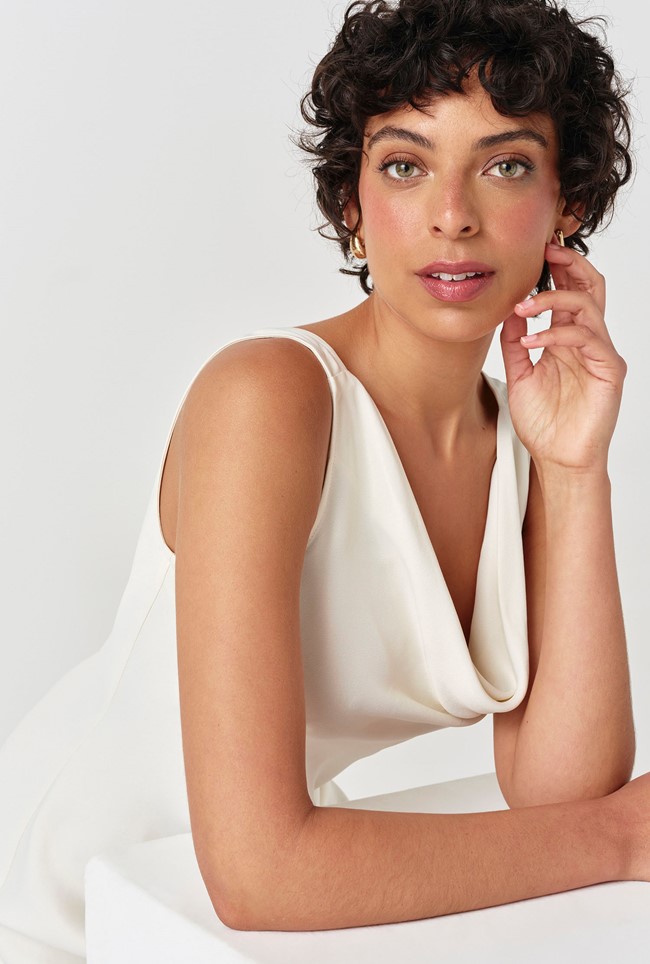 Arya Cowl Neck Satin Midi Dress