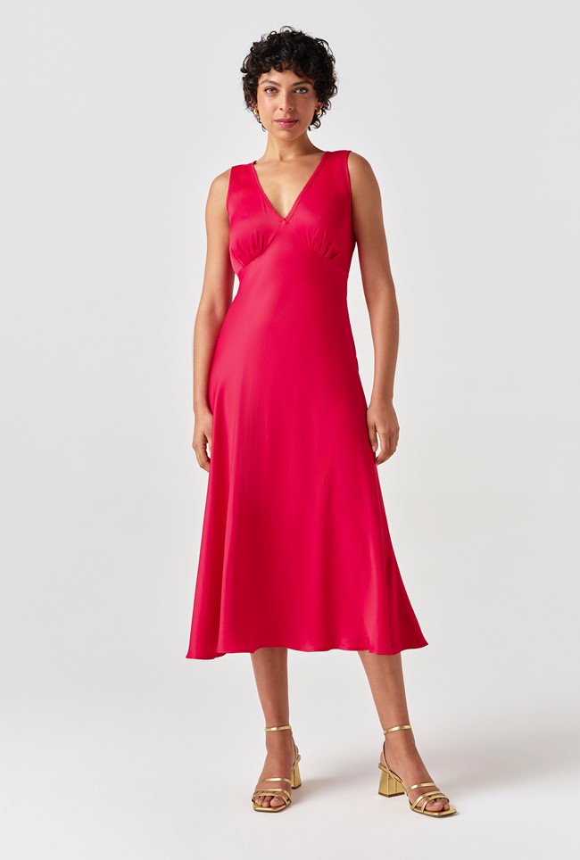 Alessia Picot V-Neck Satin Midi Dress