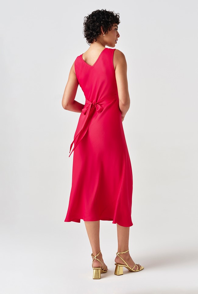 Alessia Picot V-Neck Satin Midi Dress