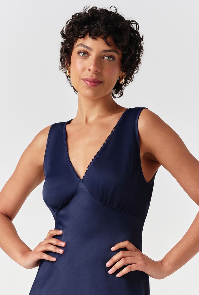 Alessia Picot V-Neck Satin Midi Dress