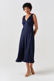 Alessia Picot V-Neck Satin Midi Dress