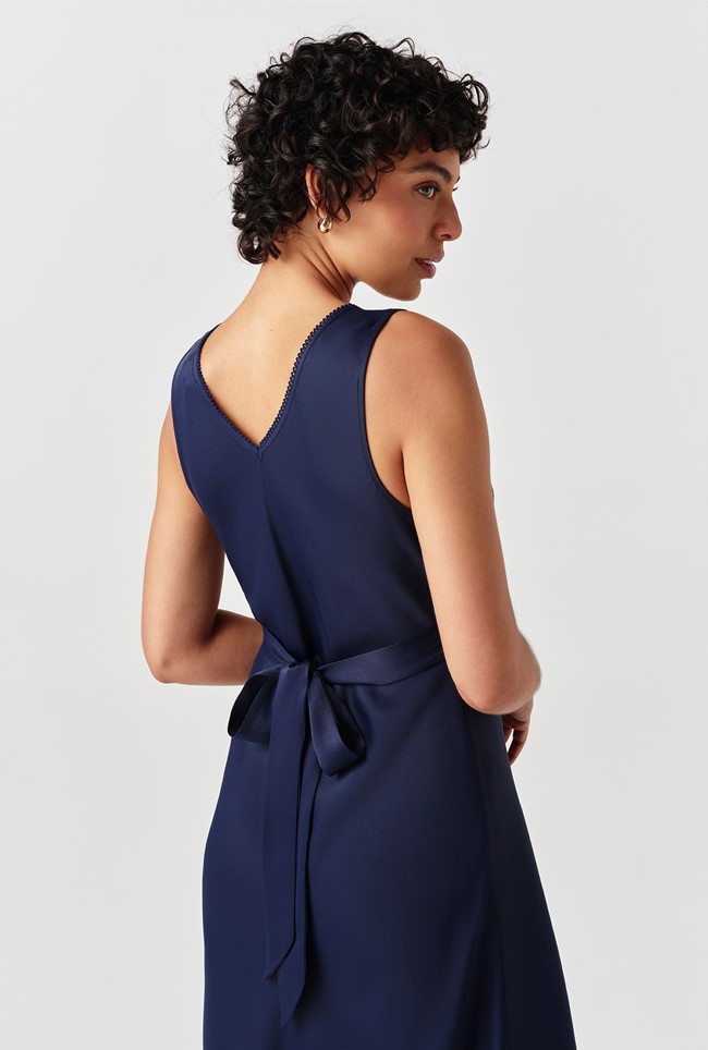 Alessia Picot V-Neck Satin Midi Dress