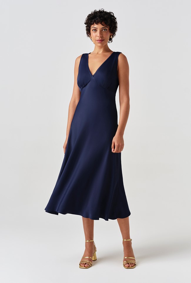 Alessia Picot V-Neck Satin Midi Dress