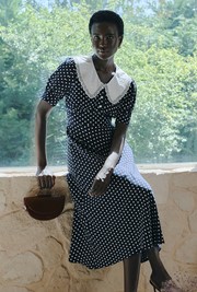 Irene Contrast Collar Spot Crepe Midi Dress