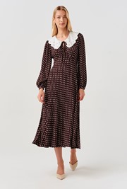 Claire Contrast Collar Spot Crepe Midi Dress