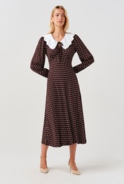 Claire Contrast Collar Spot Crepe Midi Dress