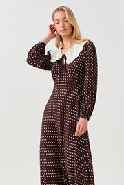 Claire Contrast Collar Spot Crepe Midi Dress