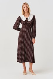 Claire Contrast Collar Spot Crepe Midi Dress