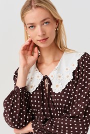 Claire Contrast Collar Spot Crepe Midi Dress
