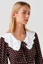 Claire Contrast Collar Spot Crepe Midi Dress