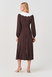 Claire Contrast Collar Spot Crepe Midi Dress