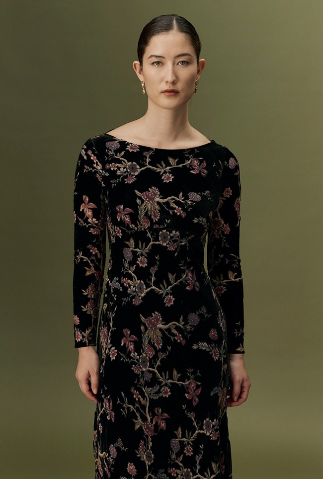 Katherine Floral Devoré Velvet Midi Dress