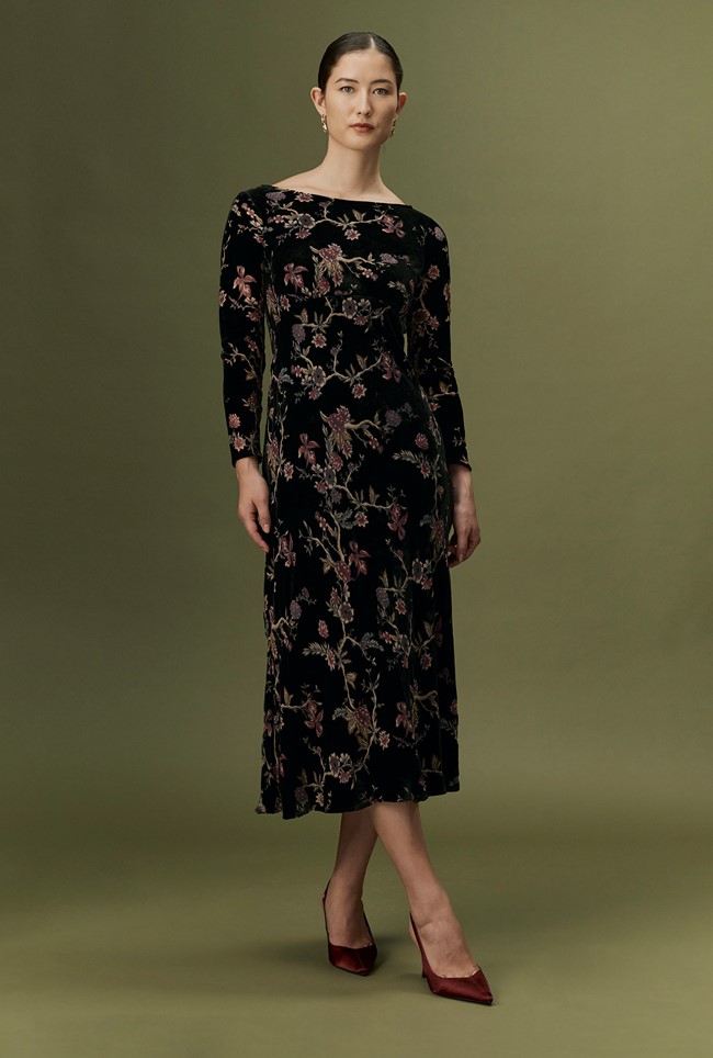 Katherine Floral Devoré Velvet Midi Dress