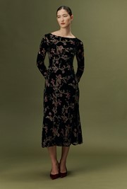 Katherine Floral Devoré Velvet Midi Dress