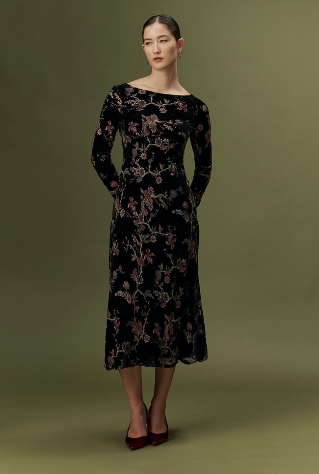 Katherine Floral Devoré Velvet Midi Dress