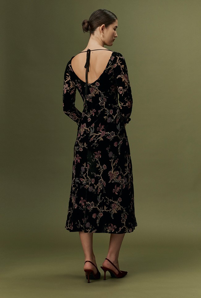 Katherine Floral Devoré Velvet Midi Dress