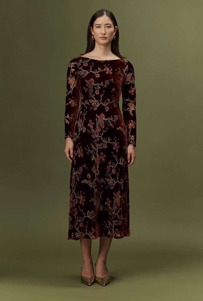 Katherine Floral Devoré Velvet Midi Dress
