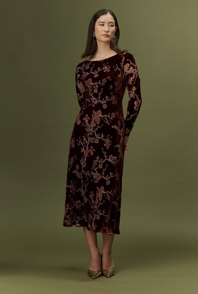 Katherine Floral Devoré Velvet Midi Dress