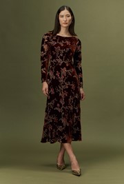 Katherine Floral Devoré Velvet Midi Dress