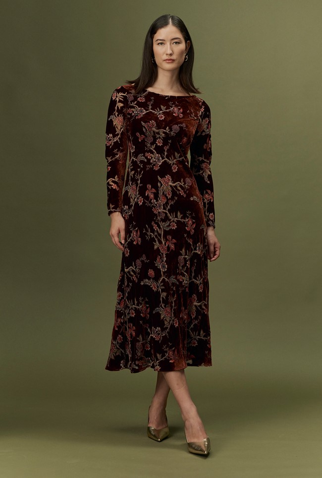 Katherine Floral Devoré Velvet Midi Dress