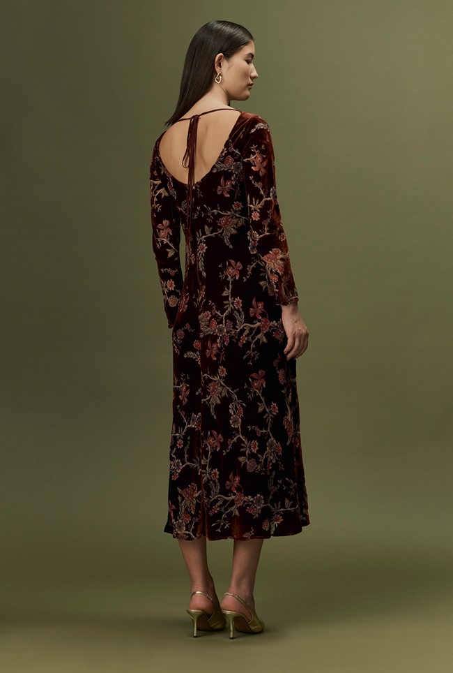 Katherine Floral Devoré Velvet Midi Dress