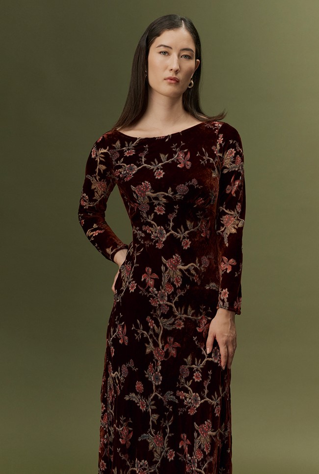 Katherine Floral Devoré Velvet Midi Dress