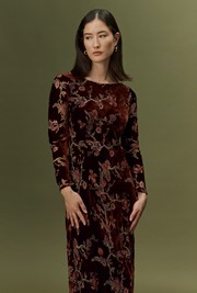 Katherine Floral Devoré Velvet Midi Dress
