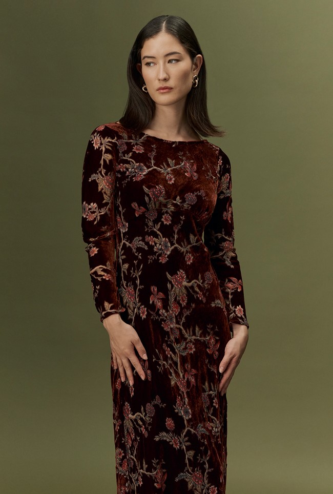 Katherine Floral Devoré Velvet Midi Dress