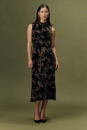 Lydia Floral Devoré Velvet Cowl Neck Dress