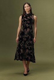 Lydia Floral Devoré Velvet Cowl Neck Dress