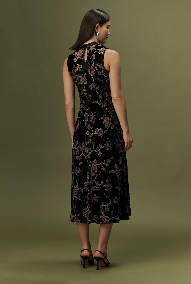 Lydia Floral Devoré Velvet Cowl Neck Dress