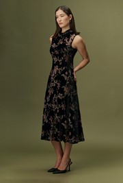 Lydia Floral Devoré Velvet Cowl Neck Dress