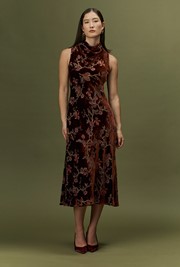 Lydia Floral Devoré Velvet Cowl Neck Dress