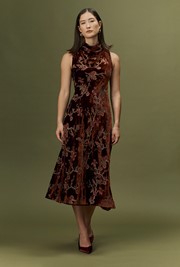 Lydia Floral Devoré Velvet Cowl Neck Dress