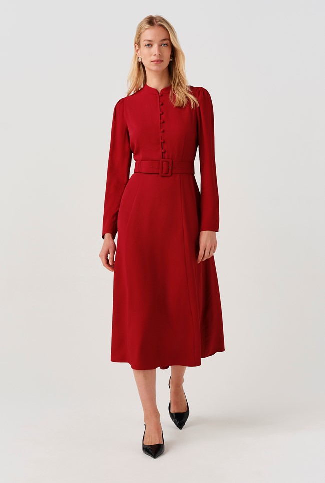 Ria Button Down Belted Midi Dress