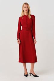 Ria Button Down Belted Midi Dress