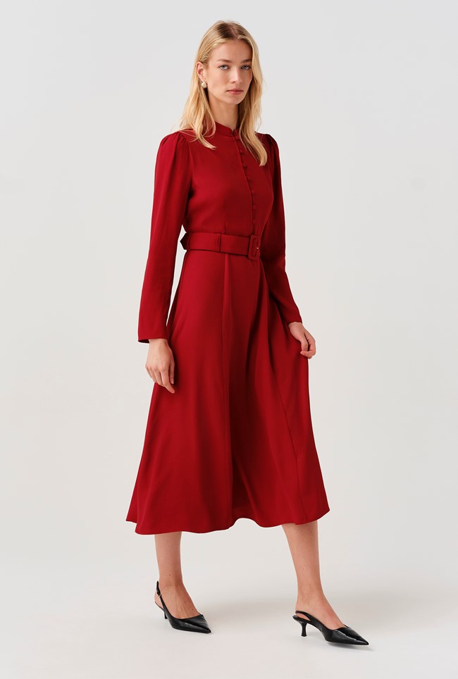 Ria Button Down Belted Midi Dress