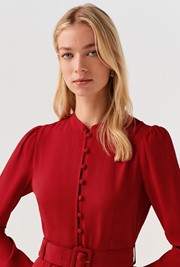 Ria Button Down Belted Midi Dress
