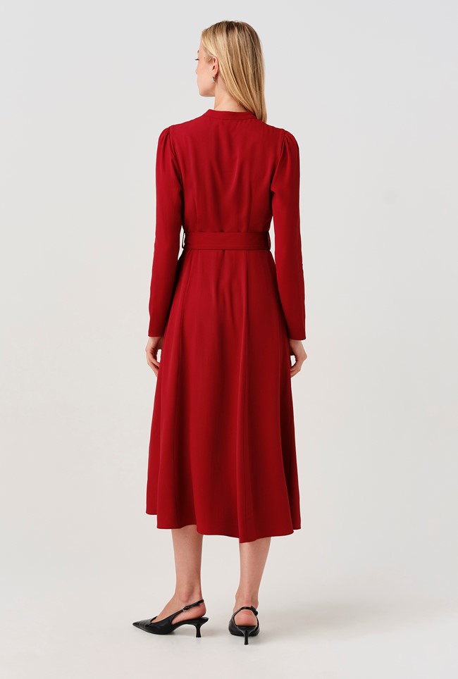 Ria Button Down Belted Midi Dress