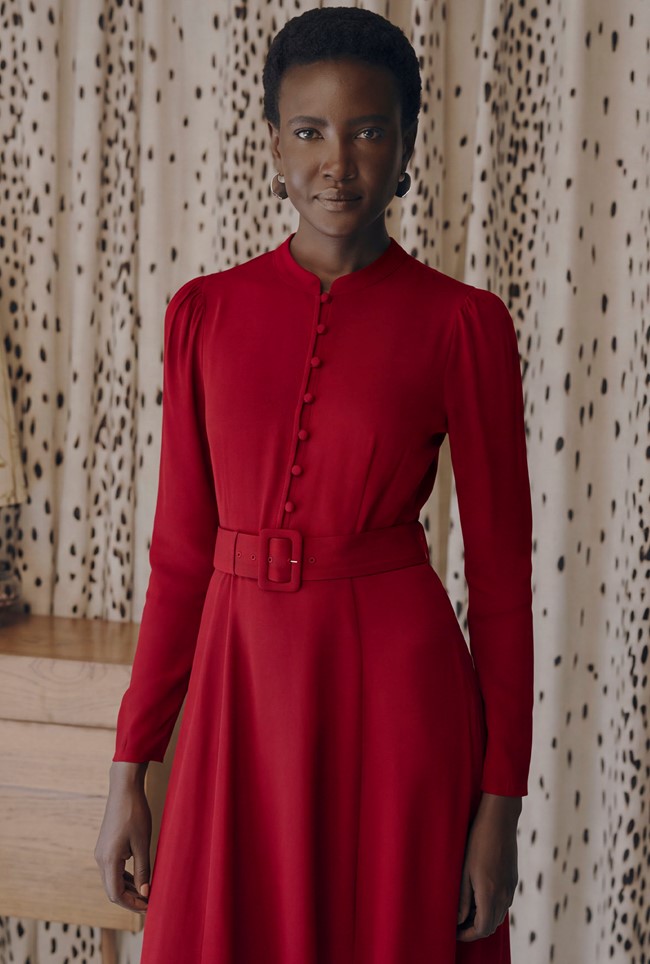 Ria Button Down Belted Midi Dress