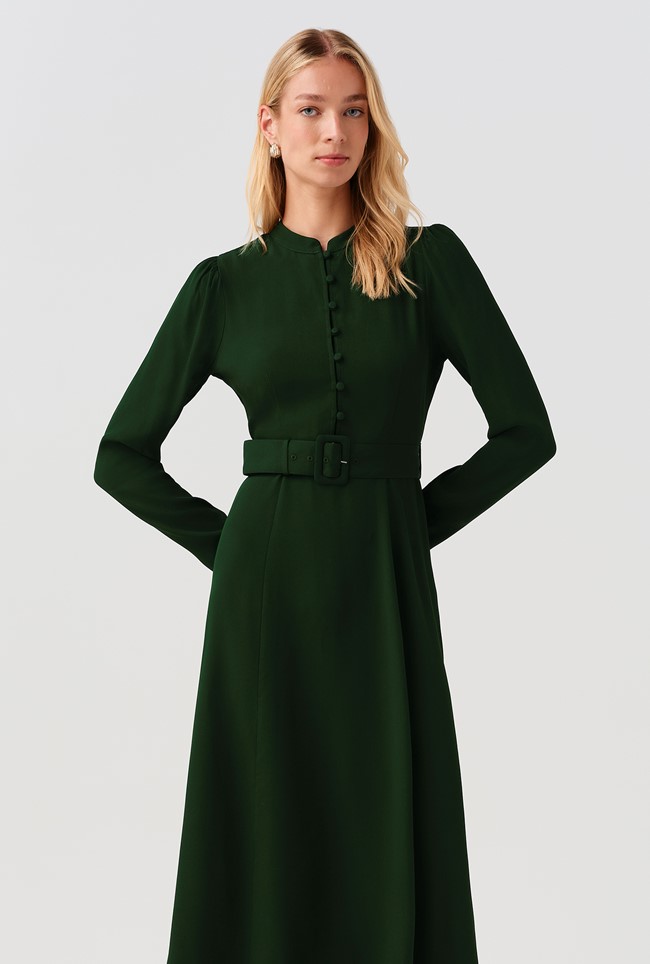 Ria Button Down Belted Midi Dress