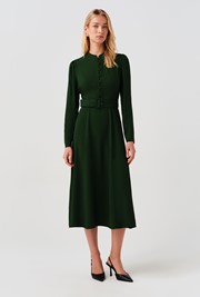 Ria Button Down Belted Midi Dress