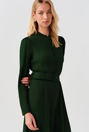Ria Button Down Belted Midi Dress