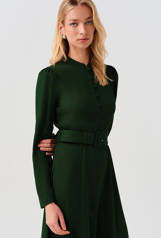 Ria Button Down Belted Midi Dress