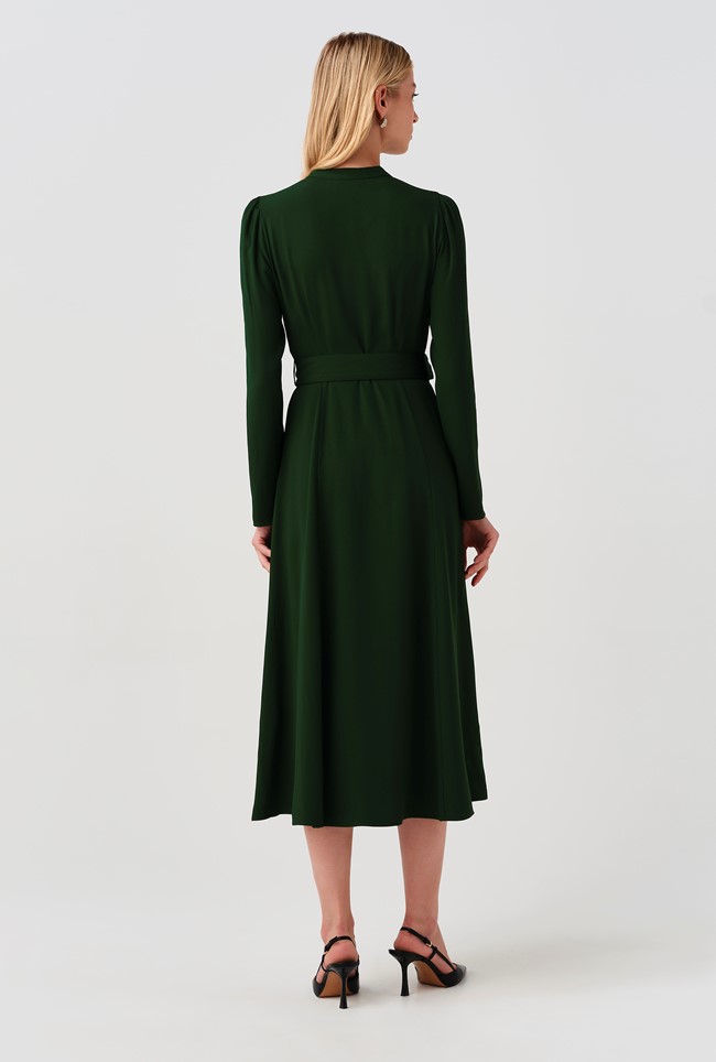 Ria Button Down Belted Midi Dress
