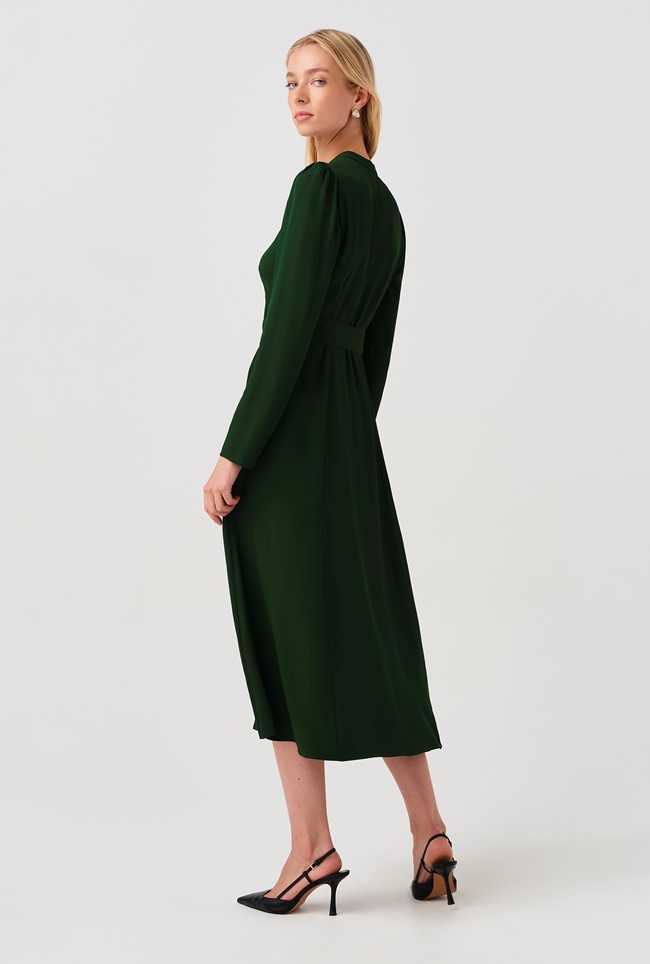 Ria Button Down Belted Midi Dress