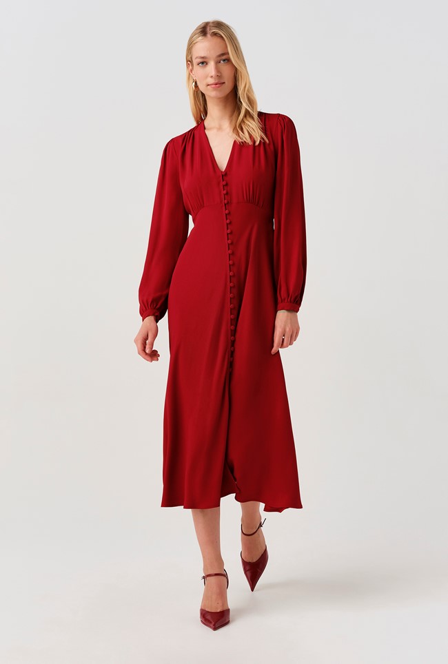 Francesca Crepe Button Through Midi Dress