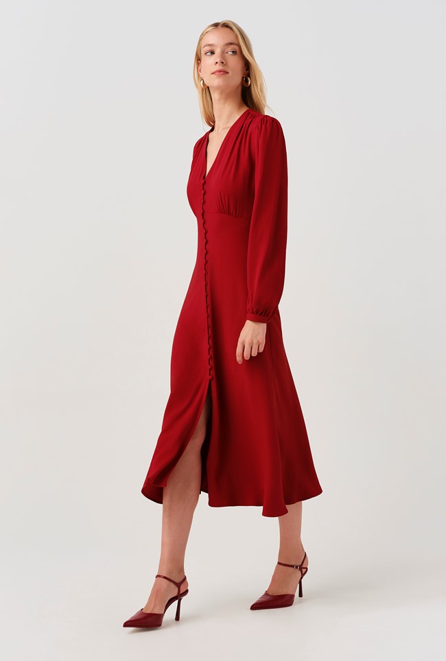 Francesca Crepe Button Through Midi Dress